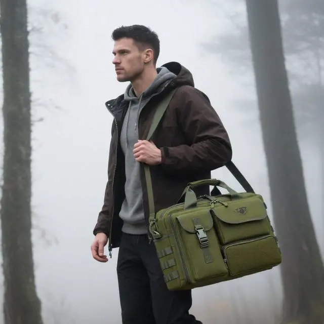 Alt view image 2 of 5 - Stypos Tactical Messenger Bag, 15.6/17.3 Inch Tactical Briefcase for Man Military Laptop Bag Messenger Shoulder Bag (Green)