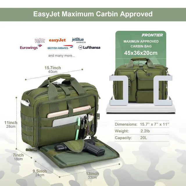Alt view image 3 of 5 - Stypos Tactical Messenger Bag, 15.6/17.3 Inch Tactical Briefcase for Man Military Laptop Bag Messenger Shoulder Bag (Green)