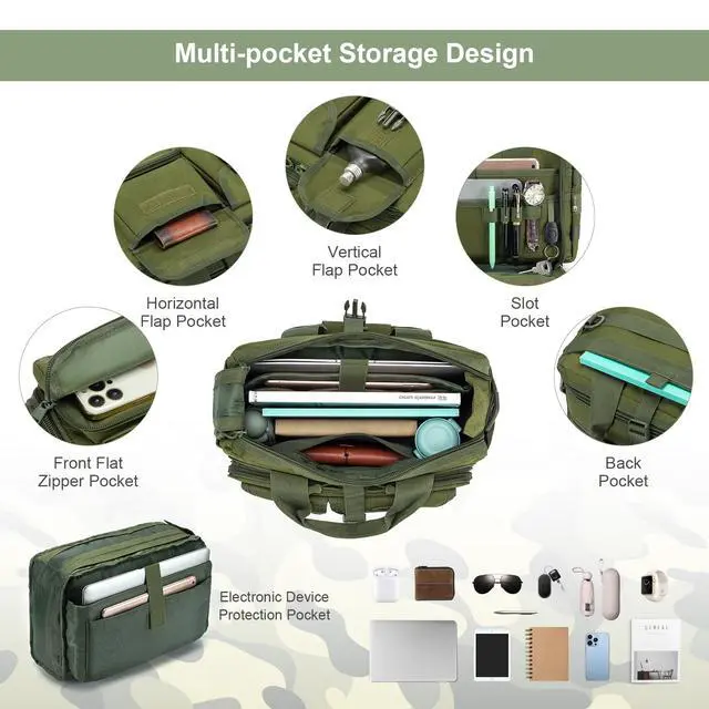 Alt view image 5 of 5 - Stypos Tactical Messenger Bag, 15.6/17.3 Inch Tactical Briefcase for Man Military Laptop Bag Messenger Shoulder Bag (Green)