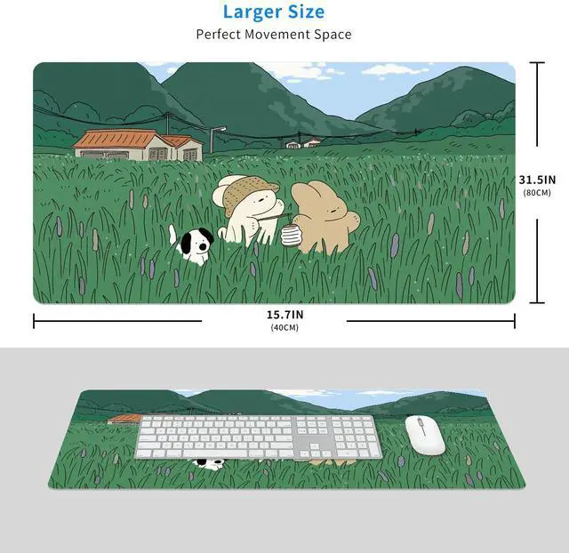 Alt view image 3 of 5 - MAYCARI Cute Desk Mat Cartoon Desk Pad Mouse Pad Kawaii Large Green Rabbit Dog Gaming Mousepad XXL Laptop Keyboard Desktop Writing Pad for Girls Students 31.5"X15.7"