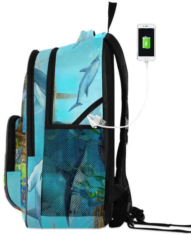 Alt view image 2 of 5 - ALAZA Sea Turtle Coral Reef with Ship Wreck Travel Laptop Backpack College School Computer Bag for Boys Girls