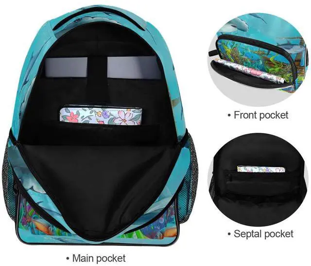 Alt view image 3 of 5 - ALAZA Sea Turtle Coral Reef with Ship Wreck Travel Laptop Backpack College School Computer Bag for Boys Girls