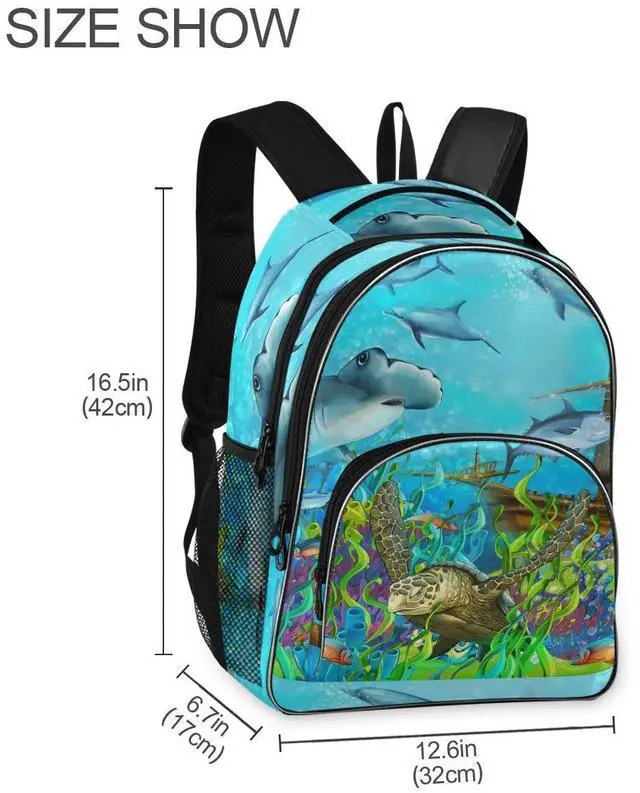 Alt view image 5 of 5 - ALAZA Sea Turtle Coral Reef with Ship Wreck Travel Laptop Backpack College School Computer Bag for Boys Girls