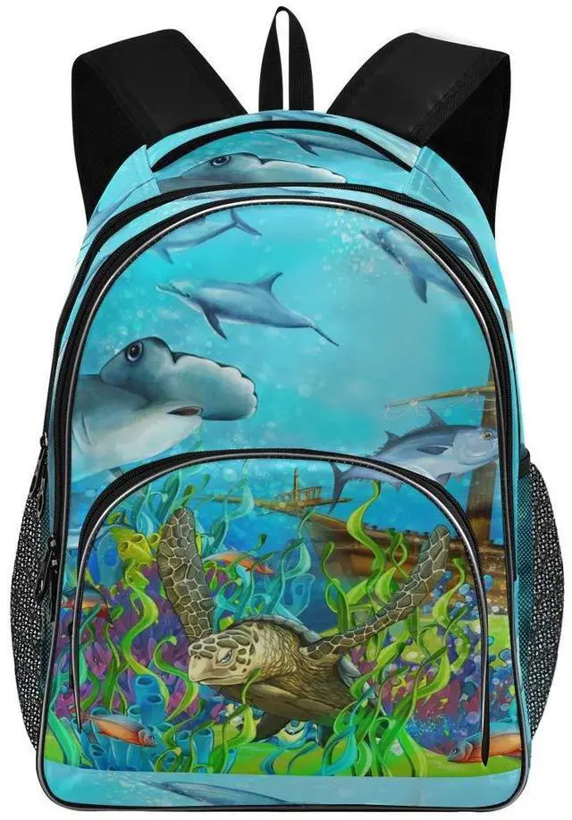 Main image of ALAZA Sea Turtle Coral Reef with Ship Wreck Travel Laptop Backpack College School Computer Bag for Boys Girls