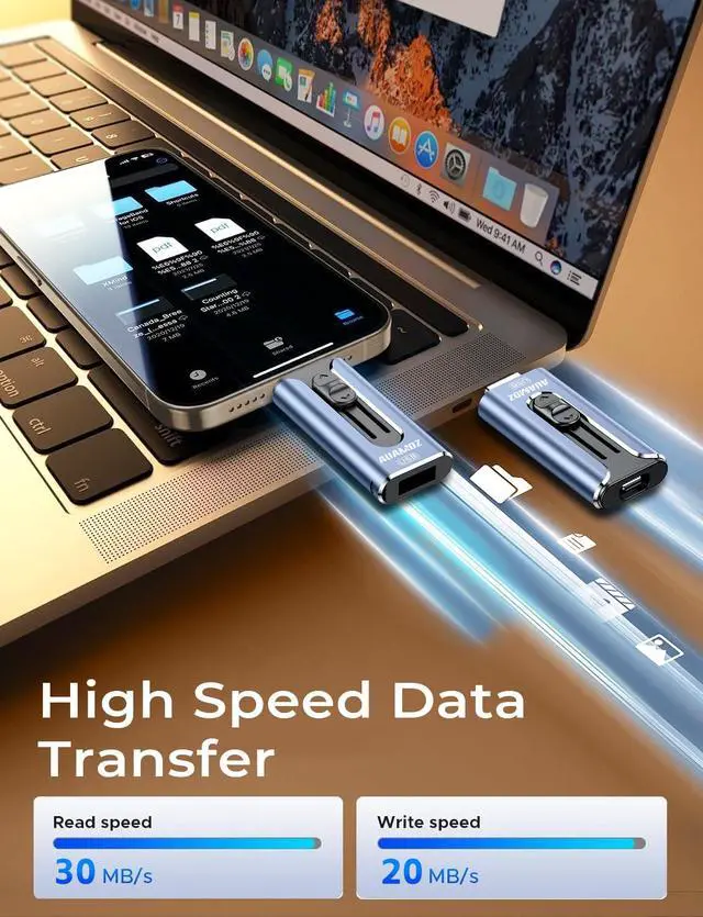 Alt view image 3 of 5 - AUAMOZ 256GB Flash Drive Intended for iPhone, Memory Stick Storage Files Photos Videos Backup, Compatible with iPhone iPad Android PC, Plug and Play, No Application Required (Blue)