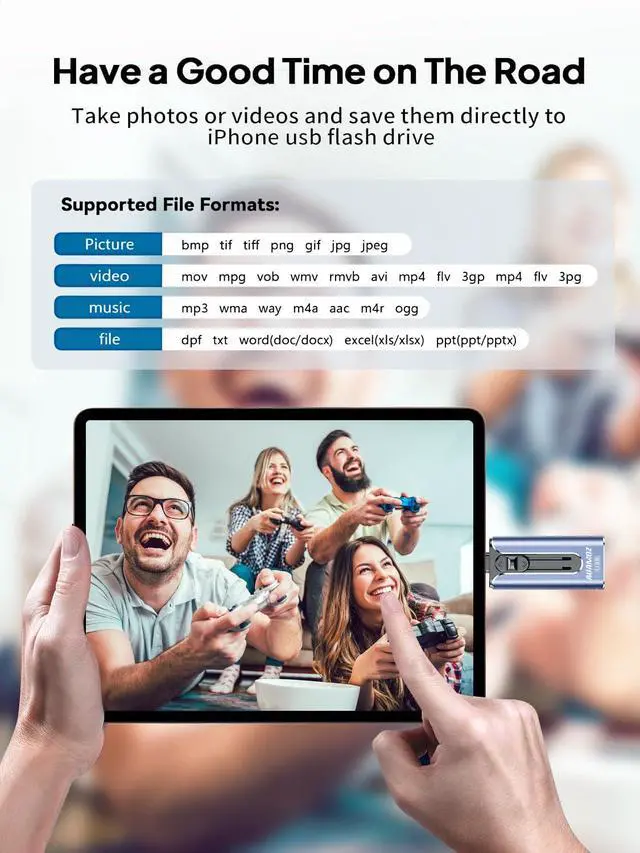 Alt view image 5 of 5 - AUAMOZ 256GB Flash Drive Intended for iPhone, Memory Stick Storage Files Photos Videos Backup, Compatible with iPhone iPad Android PC, Plug and Play, No Application Required (Blue)