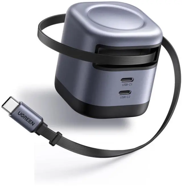 Main image of UGREEN Nexode Retractable 45W GaN Charger for iPhone 17, 3-Port USB C Fast Charger with 2.26ft Cable for iPhone 17/16/15/14/13 Series, Samsung Galaxy S25/24 Ultra, Pixel, iPad, Space Grey