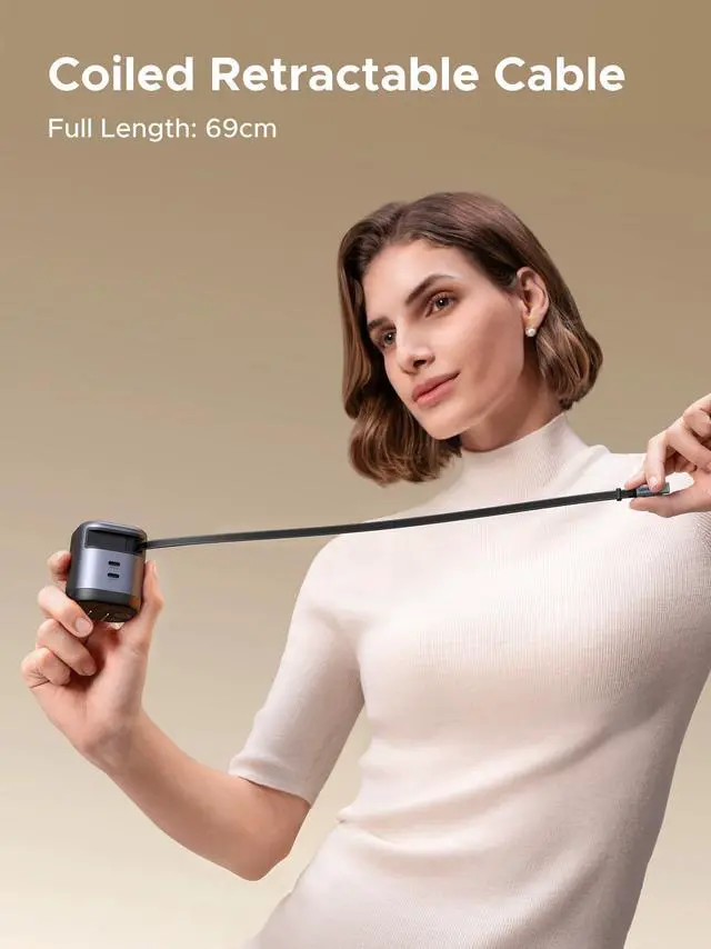 Alt view image 4 of 5 - UGREEN Nexode Retractable 45W GaN Charger for iPhone 17, 3-Port USB C Fast Charger with 2.26ft Cable for iPhone 17/16/15/14/13 Series, Samsung Galaxy S25/24 Ultra, Pixel, iPad, Space Grey