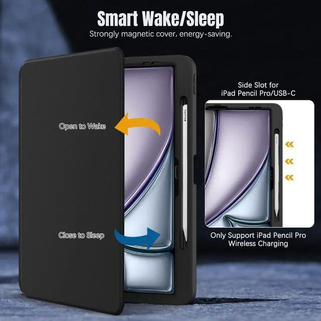 Alt view image 5 of 5 - MoKo for iPad Air 13 Inch Case M3 2025 & M2 2024 with Pencil Holder, iPad Air 13 Case [Built-in Screen Protector] with Clear Back & Magnetic Multi Angle Stand Cover, Black