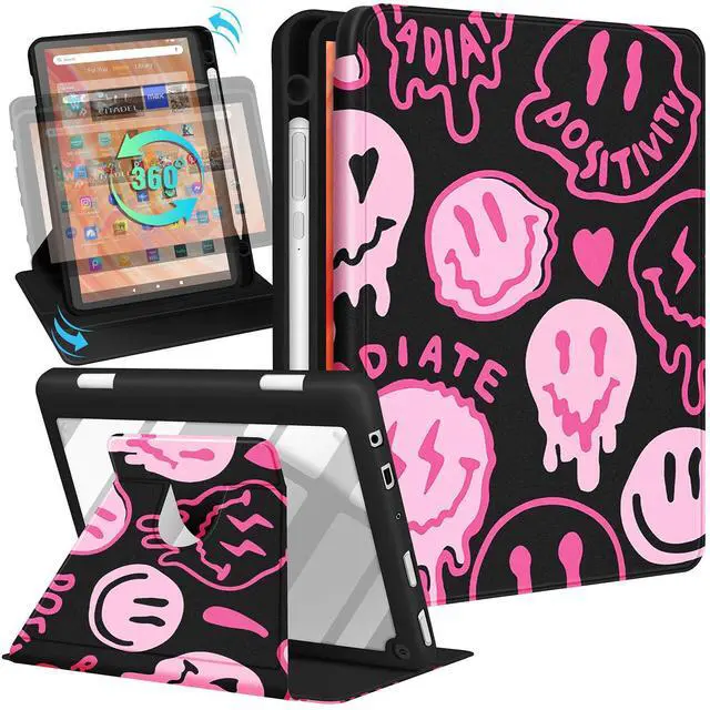 Main image of Kidcube for Kindle Fire HD 10/10 Plus Tablet Case - 13th/11th Generation (2023/2021) 10.1" Women Girls Teen Cute Fun Cool Design Rotating Stand Pencil Holder Folio Cases for Amazon Fire HD 10/10 Plus
