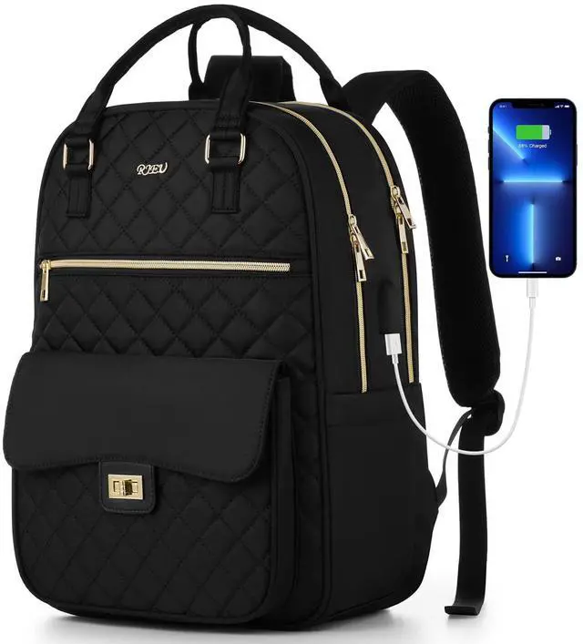 Main image of RJEU Laptop Backpack Women 15.6in,Cute School Backpack Bookbag for Teen Girls College Student,Mochila para niña adolescente for Work Travel,Aesthetic Backpack,Black