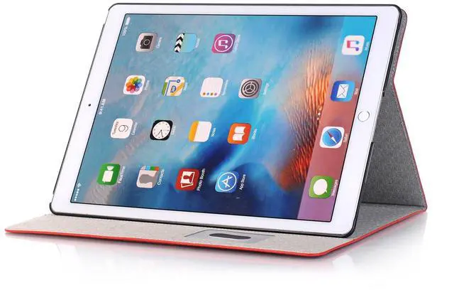 Alt view image 5 of 5 - iPad Pro 1st 2nd (12.9 inch) Case for Women, DMaos Synthetic Crocodile Leather Stand Folio Smart Cover, Auto Sleep/Wake, Document Card Holder - Red