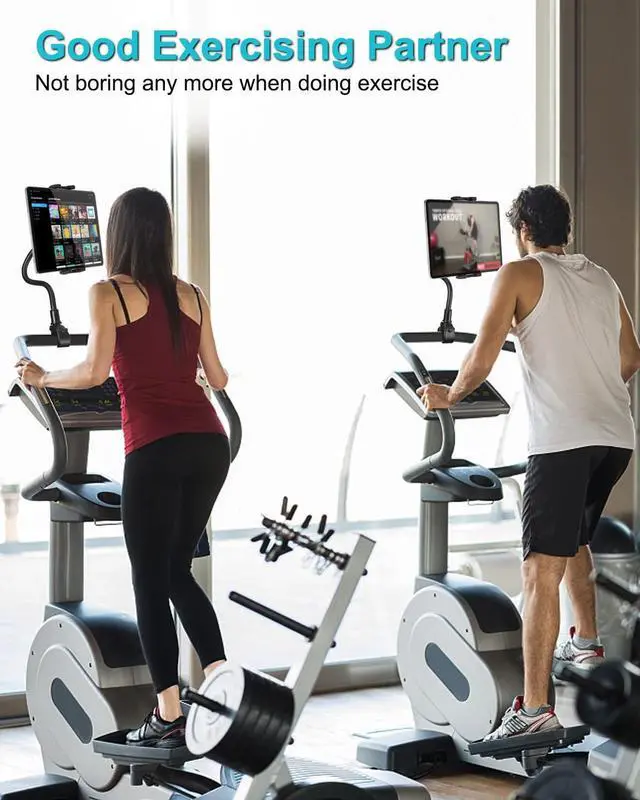 Alt view image 2 of 5 - Dosvsi Gooseneck Indoor Cycling Tablet Mount, Spin Bike Tablet Holder for Stationary Treadmill Elliptical, 360° Rotation Handlebar Clamp for iPad Pro Mini Air, Galaxy Tab/Z Fold, iPhone,4-12.9" Device
