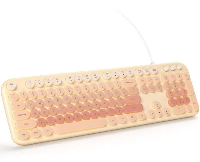 Main image of GEEZER Wired Backlit Keyboard, Milktea Colorful Full-Size Cute Computer Keyboard, USB Retro Round Keycaps Typewriter Keyboards, for Windows, Laptop, Desktop, PC, Mac