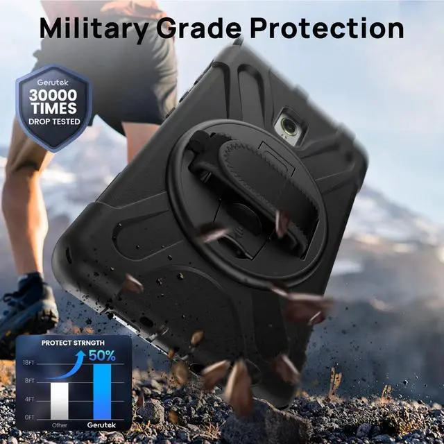 Alt view image 3 of 5 - Gerutek Case for Samsung Galaxy Tab Active 5 2024/Active 3 2021 8 inch Tablet Case, Cover Protective Shockproof with Screen Protector, Pencil Holder, 360 Rotating Handle, Stand, Strap- Black