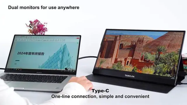 Alt view image 5 of 5 - TANXJIA 15.6 Inch Portable Monitor, FHD 1080P IPS USB-C/HDMI Display, Ultra Slim Second Screen for Laptop/Phone/PS5/Xbox, Plug & Play, Travel Monitor