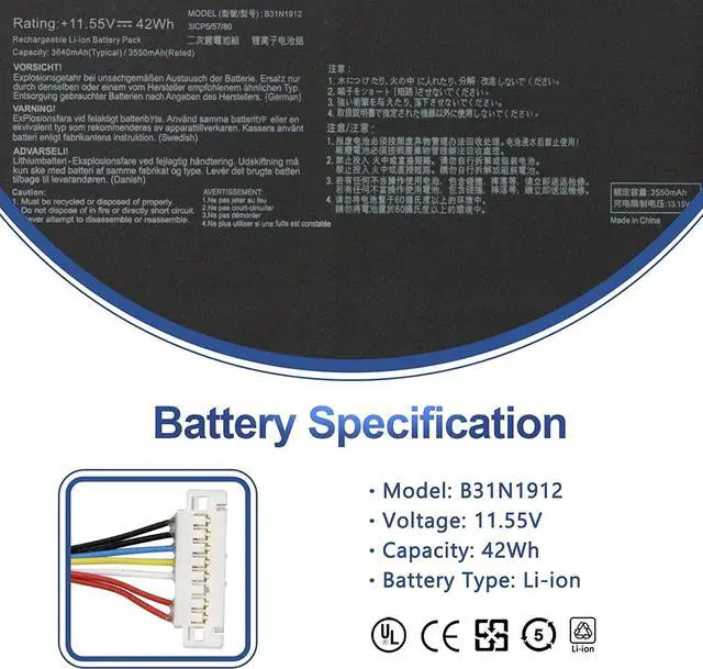 Alt view image 2 of 5 - ANTIEE 42WH B31N1912 Laptop Battery Compatible with Asus VivoBook 14 L410M E410 E410MA-EK007TS EK087T EK018TS EK991TS E410KA L410 L410MA-BV037TS BV077TS F414MA R522MA E510MA E510KA E510KA-EJ033TS