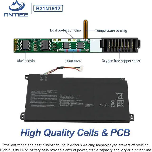 Alt view image 3 of 5 - ANTIEE 42WH B31N1912 Laptop Battery Compatible with Asus VivoBook 14 L410M E410 E410MA-EK007TS EK087T EK018TS EK991TS E410KA L410 L410MA-BV037TS BV077TS F414MA R522MA E510MA E510KA E510KA-EJ033TS