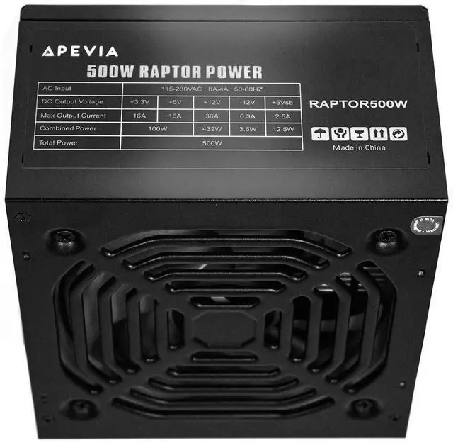 Alt view image 4 of 5 - Apevia RAPTOR500W Raptor 500W ATX Power Supply with 120MM Black Fan