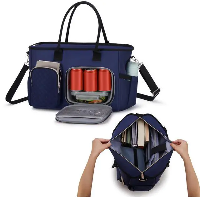 Main image of Women Laptop Tote Bag with Insulated Lunch Compartment,15.6'' Teacher Work Computer Bag,Large Water-Resistant Messenger Shoulder Bag with Multi Pockets for Office/College/Travel-Navy
