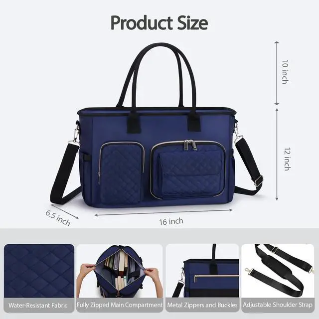 Alt view image 5 of 5 - Women Laptop Tote Bag with Insulated Lunch Compartment,15.6'' Teacher Work Computer Bag,Large Water-Resistant Messenger Shoulder Bag with Multi Pockets for Office/College/Travel-Navy