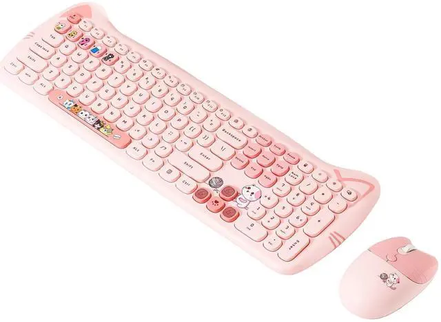 Main image of TISHLED Wireless Keyboard and Mouse Combo, Cute Cat Ear 110-Key Membrane Keyboard and 4-Key Optical Mouse Set Silent Keys for Win/Mac/PC/Laptop, Batteries Included, Sweet Pink
