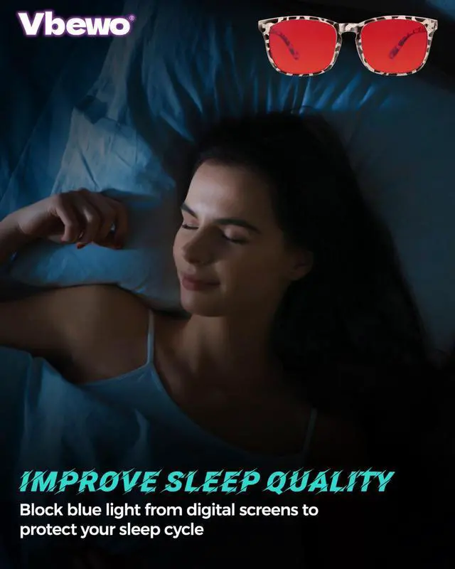 Alt view image 5 of 5 - Vbewo 2 Packs Professional Sleep Glasses with 99.9% Blue Light Blocking Dual AR Coatings Red Lens, Computer Gaming Glasses for Men Women, Anti Fatigue & Eye Strain