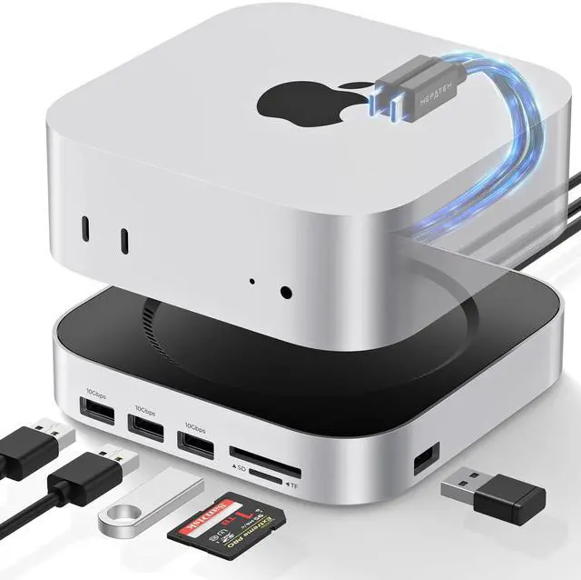 Main image of Mac mini M4 Dock, 9 +1 in 1 Mac mini M4 Hub, SSD & Host Dual Ports with 20 Gbps Mac mini M4 Dock Station with 6xUSB A, SD/TF Card Reader with 2280 NVMe SSD for Mac mini M4, Mac mini M4 Pro