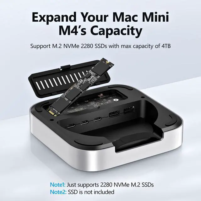Alt view image 5 of 5 - Mac mini M4 Dock, 9 +1 in 1 Mac mini M4 Hub, SSD & Host Dual Ports with 20 Gbps Mac mini M4 Dock Station with 6xUSB A, SD/TF Card Reader with 2280 NVMe SSD for Mac mini M4, Mac mini M4 Pro