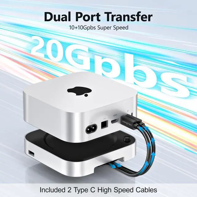 Alt view image 2 of 5 - Mac mini M4 Dock, 9 +1 in 1 Mac mini M4 Hub, SSD & Host Dual Ports with 20 Gbps Mac mini M4 Dock Station with 6xUSB A, SD/TF Card Reader with 2280 NVMe SSD for Mac mini M4, Mac mini M4 Pro