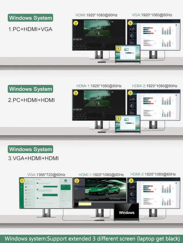 Alt view image 3 of 5 - 12-in-1 USB C Docking Station with Dual 4K HDMI, VGA, Gigabit Ethernet, 100W PD Charging, 4 USB Ports, SD/TF Card Reader for MacBook/Windows/Laptop