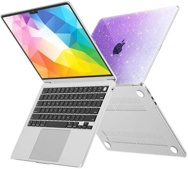 Alt view image 2 of 5 - QJUZO Compatible with MacBook Air 13 inch Case 2025 2024 2023 2022 M4 M3 M2 (Model A3240 A3113 A2681) Sturdy Glitter Laptop Hard Shell for MacBook Air 13.6" + Keyboard&Screen Cover, Gradient Purple