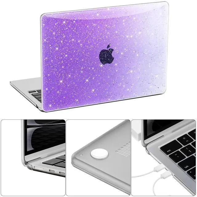 Alt view image 3 of 5 - QJUZO Compatible with MacBook Air 13 inch Case 2025 2024 2023 2022 M4 M3 M2 (Model A3240 A3113 A2681) Sturdy Glitter Laptop Hard Shell for MacBook Air 13.6" + Keyboard&Screen Cover, Gradient Purple