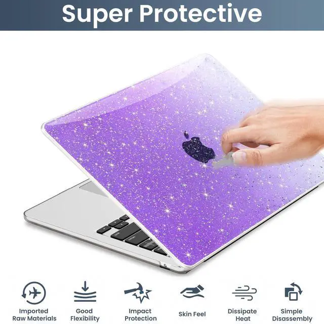 Alt view image 4 of 5 - QJUZO Compatible with MacBook Air 13 inch Case 2025 2024 2023 2022 M4 M3 M2 (Model A3240 A3113 A2681) Sturdy Glitter Laptop Hard Shell for MacBook Air 13.6" + Keyboard&Screen Cover, Gradient Purple