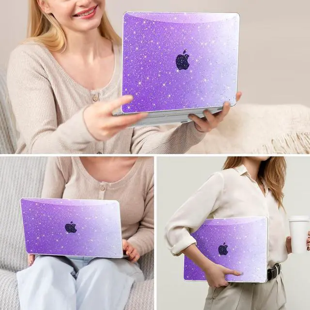 Alt view image 5 of 5 - QJUZO Compatible with MacBook Air 13 inch Case 2025 2024 2023 2022 M4 M3 M2 (Model A3240 A3113 A2681) Sturdy Glitter Laptop Hard Shell for MacBook Air 13.6" + Keyboard&Screen Cover, Gradient Purple