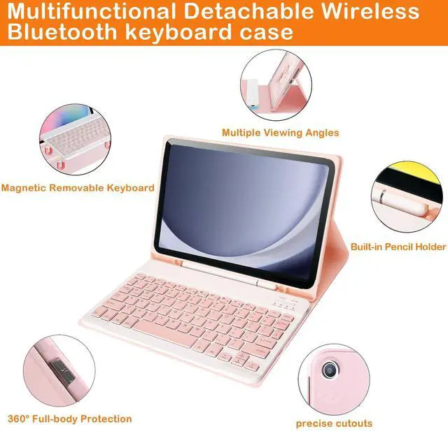Alt view image 3 of 5 - Keyboard Case Compatible for Galaxy Tab A9+/A9 Plus 11 Inch 2023 Model SM-X210/X216/X218, Wireless Bluetooth Keyboard Cover Compatible for Samsung Galaxy Tablet A9+ with Pencil Holder Pink