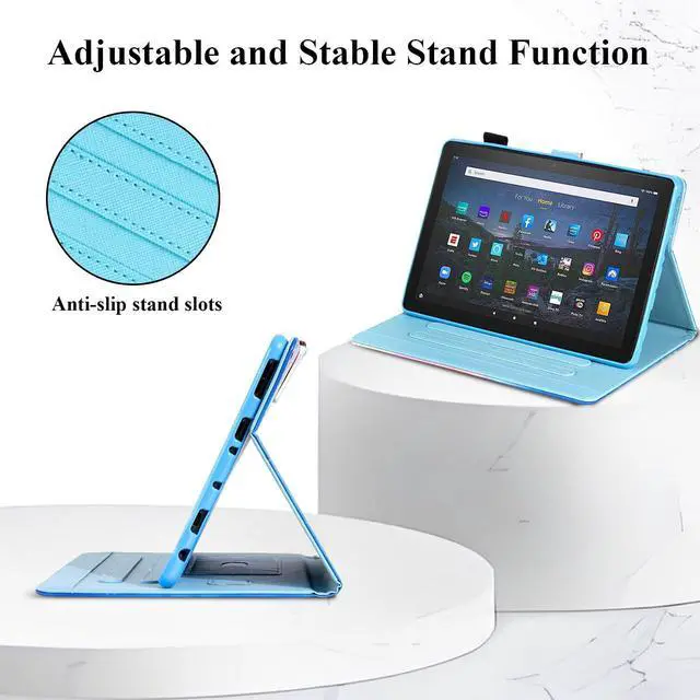 Alt view image 4 of 5 - UUcovers Case for Amazon Kindle Fire HD 8 & Fire HD 8 Plus Tablet 8" (12th/10th Generation, 2022/2020) PU Leather Stand Magnetic Cover with Pencil Holder/Pocket [Auto Sleep/Wake], Blue Gold Marble