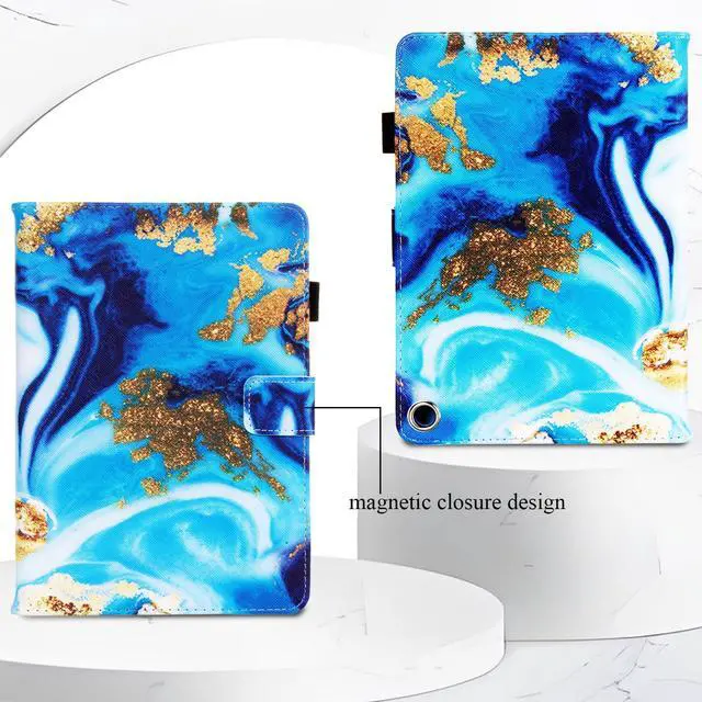 Alt view image 3 of 5 - UUcovers Case for Amazon Kindle Fire HD 8 & Fire HD 8 Plus Tablet 8" (12th/10th Generation, 2022/2020) PU Leather Stand Magnetic Cover with Pencil Holder/Pocket [Auto Sleep/Wake], Blue Gold Marble