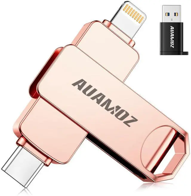Main image of AUAMOZ 256GB Flash Drive Intended for iPhone, Memory Stick Storage Files Photos Videos Backup, Compatible with iPhone iPad Android PC, Plug and Play, No Application Required (Rose Gold)