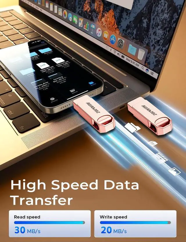 Alt view image 3 of 5 - AUAMOZ 256GB Flash Drive Intended for iPhone, Memory Stick Storage Files Photos Videos Backup, Compatible with iPhone iPad Android PC, Plug and Play, No Application Required (Rose Gold)