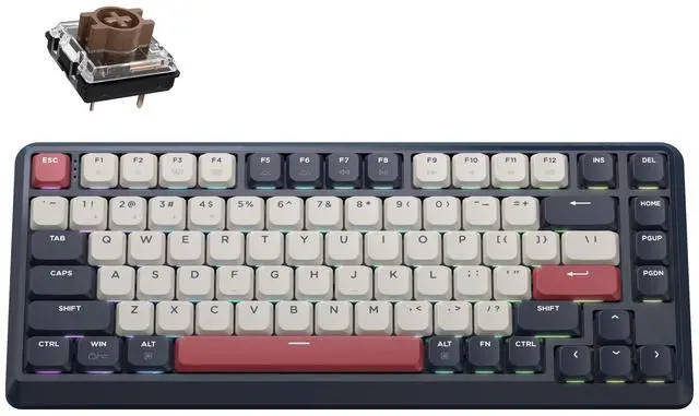 Main image of JamesDonkey J1 Low-Profile Wireless Mechanical Keyboard - QMK/VIA RGB Backlit, Hot-Swappable Brown Switch, 2.4 GHz Bluetooth, PBT Keycaps, 75% Layout Mac/Win/Linux for Office/Gaming - Dark Blue