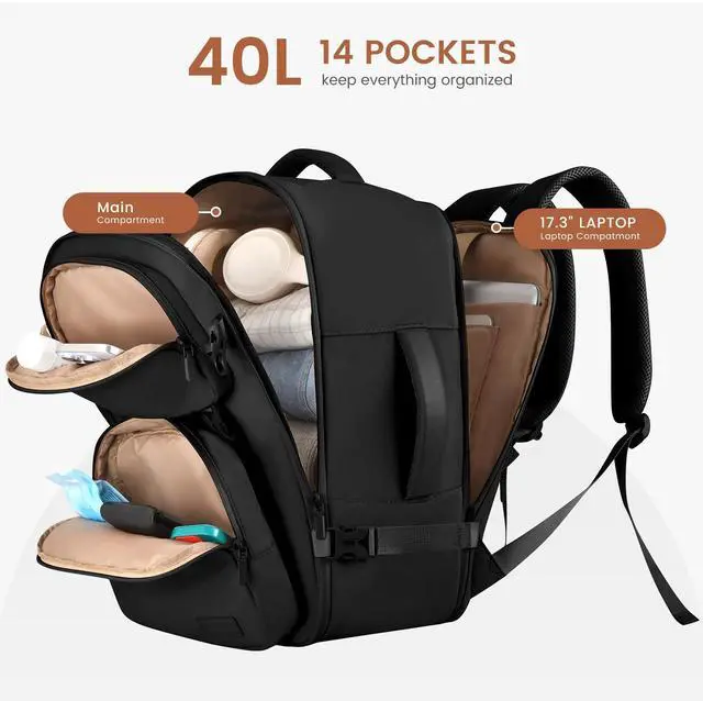 Alt view image 3 of 5 - LOVEVOOK Travel Backpack for Women Men, TSA Carry on Backpack Flight Approved 40L Fits 17 Inch Laptop, Waterproof Personal Item Travel Bag Business Weekender Daypack with Detachable Crossbody Bag