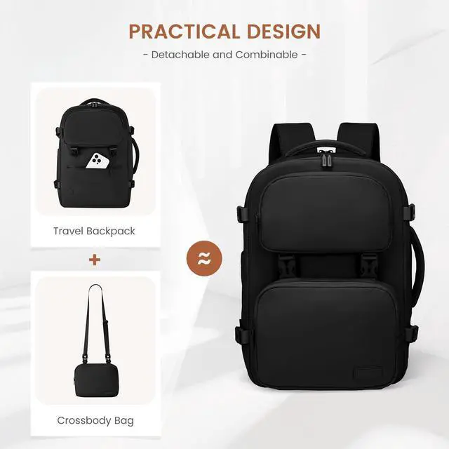 Alt view image 2 of 5 - LOVEVOOK Travel Backpack for Women Men, TSA Carry on Backpack Flight Approved 40L Fits 17 Inch Laptop, Waterproof Personal Item Travel Bag Business Weekender Daypack with Detachable Crossbody Bag