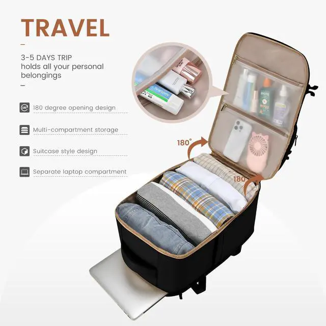 Alt view image 4 of 5 - LOVEVOOK Travel Backpack for Women Men, TSA Carry on Backpack Flight Approved 40L Fits 17 Inch Laptop, Waterproof Personal Item Travel Bag Business Weekender Daypack with Detachable Crossbody Bag