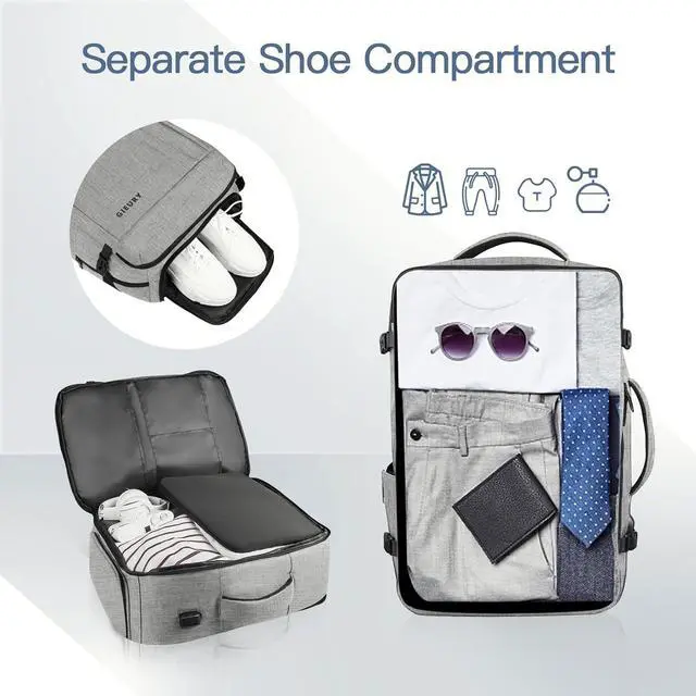 Alt view image 3 of 5 - 55L Carry On Backpack, Extra Large Travel Laptop Backpack for Men & Women, 60L Expandable Big Capacity For Airplanes, Travel Gifts for Men Women, Fits 18.4 Inch Laptop, Luggage Suitcase Bag, Grey