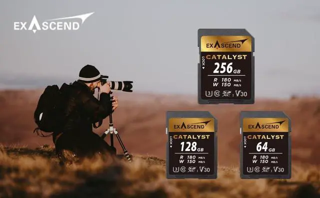 Alt view image 3 of 5 - Exascend 64 GB / 128 GB / 256 GB Catalyst SD UHS-I Card, C10, U3, V30, up to 180MB/s, Compatible with Canon, Nikon, Panasonic and Other Cameras (256GB)