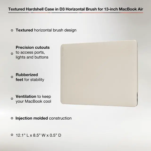 Alt view image 2 of 5 - Incase Textured Hardshell D3 Horizontal Brush - MacBook Air 13 inch Case - 2022, 2021, 2020, 2019, 2018, M1 - MacBook Case, Laptop Cover, Protective Hard Shell, Scratch Resistant - Roma Grey