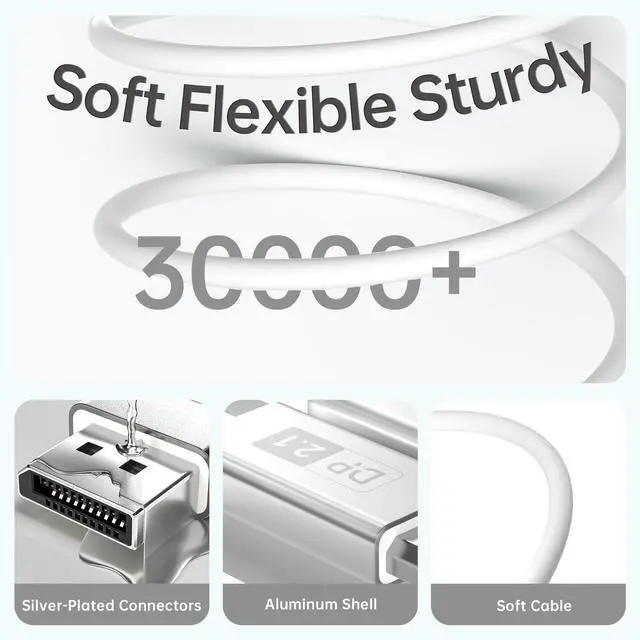 Alt view image 2 of 5 - YSerendept 16K DisplayPort 2.1 Cable 3.3ft[16K@60Hz,8K@120Hz,4K@240Hz],Gaming Monitor DP 2.1 Cable Compatible with NVIDIA GeForce RTX 4090 & AMD Radeon RX 7900 XTX - FreeSync G-Sync Support