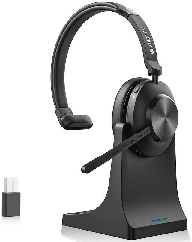 Main image of Voistek Wireless Headset with Mic for Work, Bluetooth Wireless Headset with Microphone Noise Cancelling & Mute for Work from Home/Office/Call Center/Zoom/Cell Phones/Computer/Laptop/PC(Charging Base)