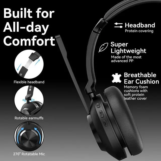 Alt view image 5 of 5 - Voistek Wireless Headset with Mic for Work, Bluetooth Wireless Headset with Microphone Noise Cancelling & Mute for Work from Home/Office/Call Center/Zoom/Cell Phones/Computer/Laptop/PC(Charging Base)